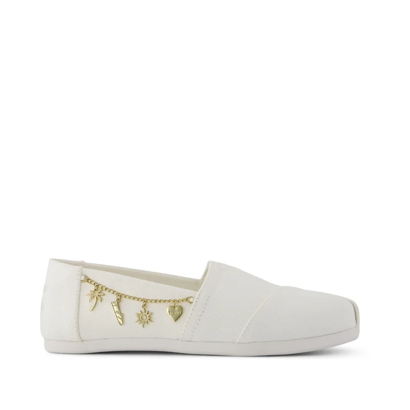 Image of Womens Alpargata Classic White Recycled Cotton Canvas with Charms Chain