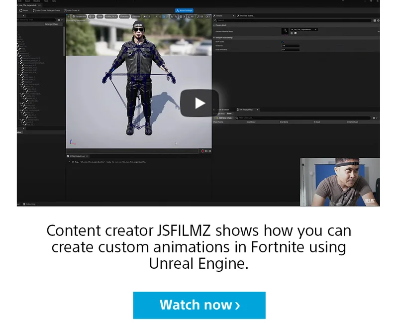 Content creator JSFILMZ shows how you can create custom animations in Fortnite using Unreal Engine. | Watch now