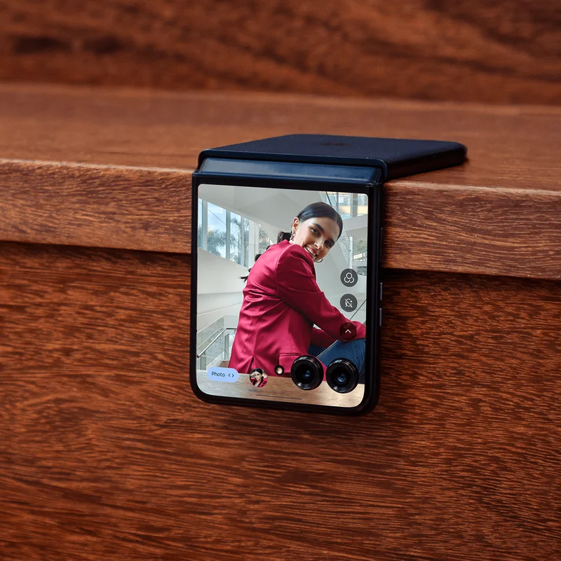 motorola razr+ 2024 hanging off a step