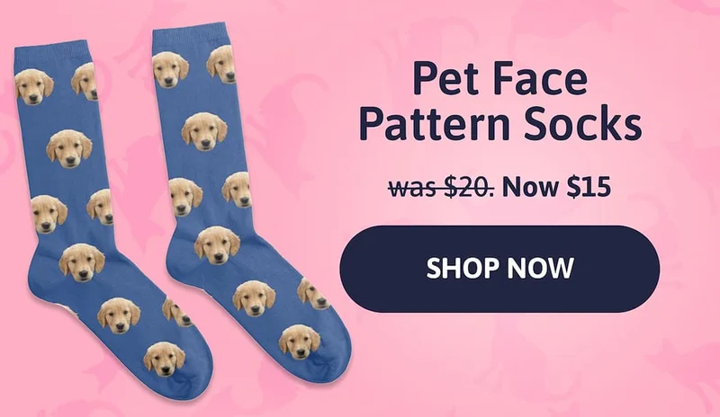 Pet Face Pattern Socks. was $20. Now $15