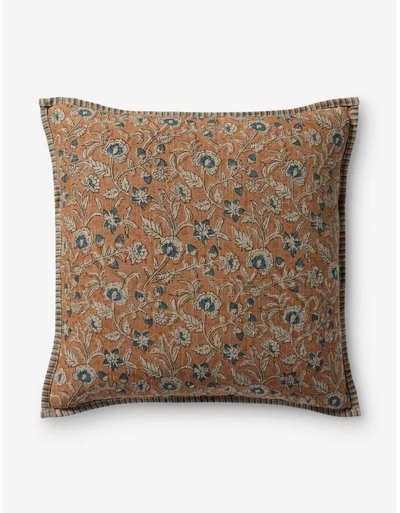 Carazo Linen Pillow-Peach and Multi / Square / Down