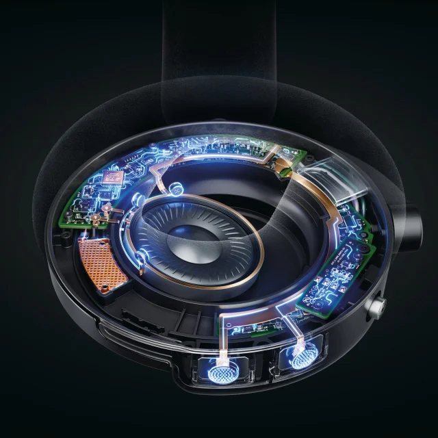 Technology cutaway of Dyson OnTrac headphones
