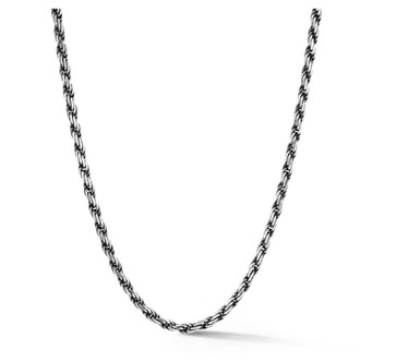 Italian Silver Men's 26" 3MM Oxidized Rope Necklace, Sterling