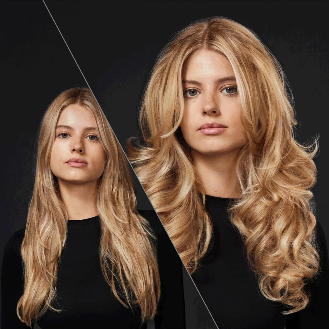 Multiple models demonstrating before and after styled hair.