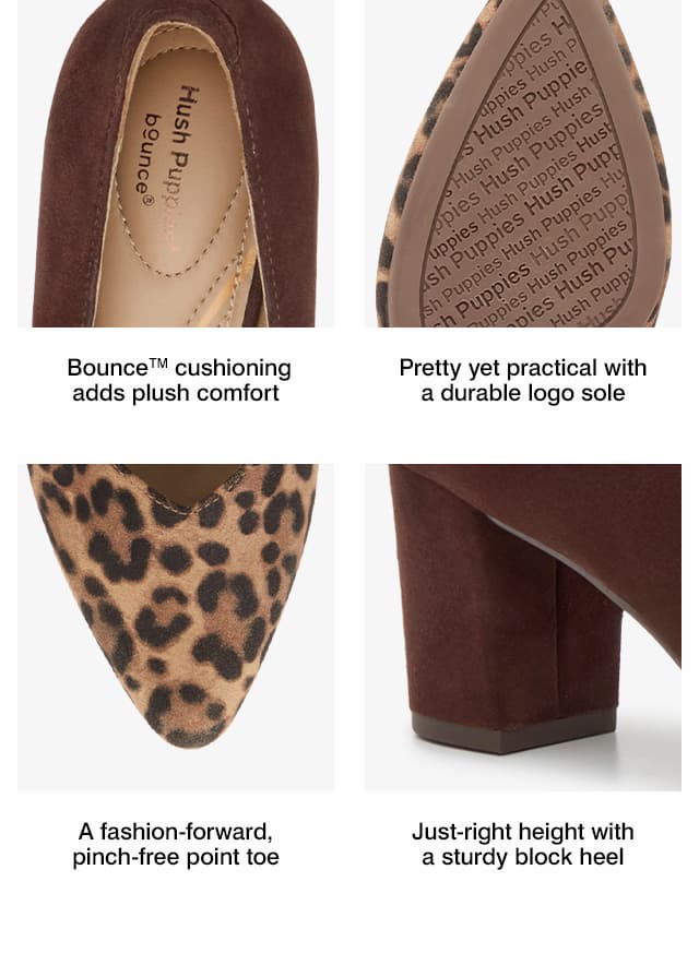 The BounceTM cushion at the heel of the Layran Pump. The texts says Bounce cushioning adds plush comfort.