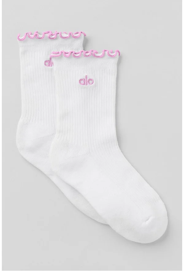 Women's Lettuce Edge Sock - White/Candy Heart Pink - White/Candy Heart Pink / M/L