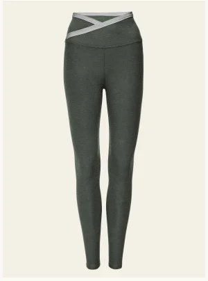 Spacedye Outlines High Waisted Midi Legging in Dusty Forest Heather