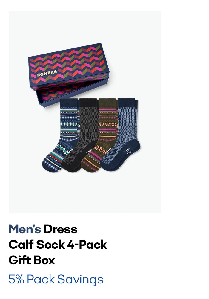 Men's Dress Calf Sock 4-Pack Gift Box 5% Pack Savings