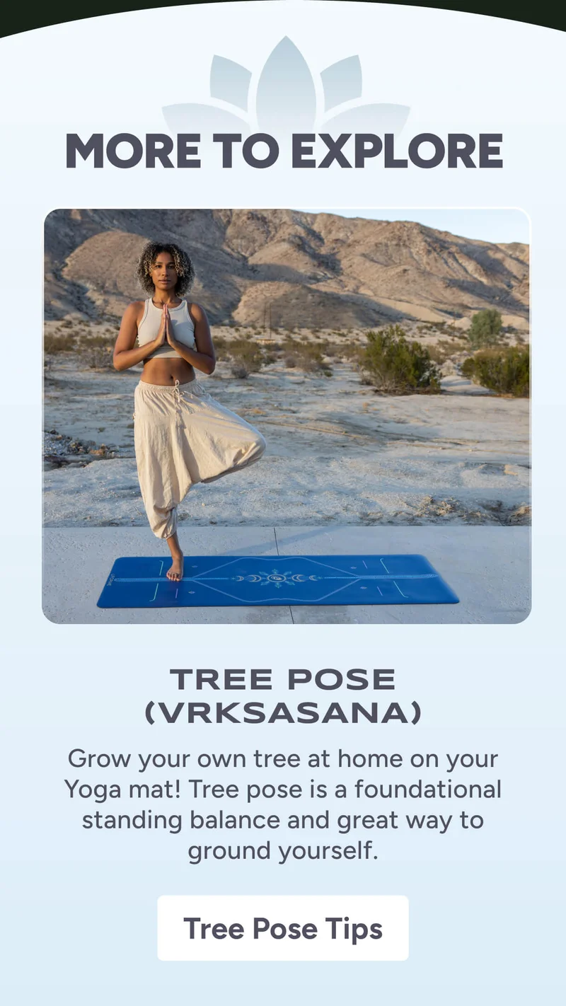 More to explore –Tree Pose (Vrksasana) – Grow your own tree at home on your Yoga mat! Tree pose is a foundational standing balance and great way to ground yourself. Tree Pose Tips