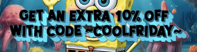 Get an extra 10% off with code COOLFRIDAY [bouncing blue and black text over a Spongebob background]