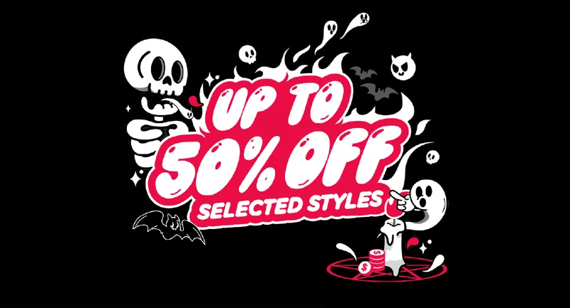 Up to 50% off selected styles [text graphic on black background]
