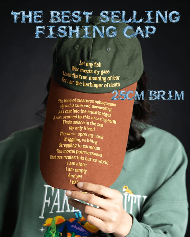 The best selling Fishing Cap. 25cm brim [image of somebody wearing the fishing cap]