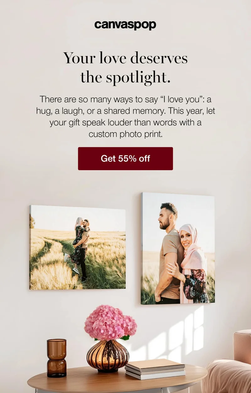 Your love deserves the spotlight. There are so many ways to say "I love you": a hug, a laugh, or a shared memory. This year, let your gift speak louder than words with a custom photo print.