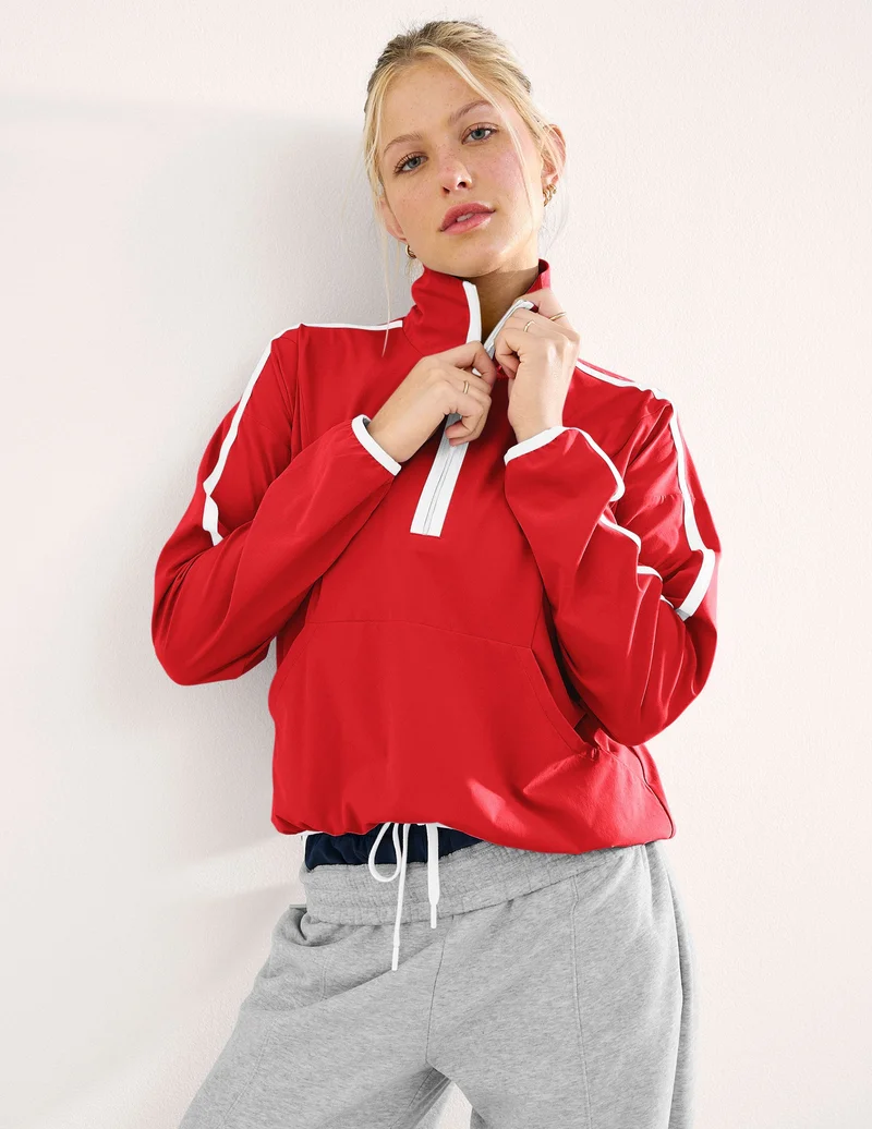 Image of Stretch Woven Course Contrast Half Zip Pullover