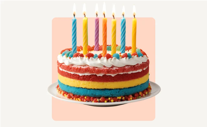 rainbow birthday cake with candles