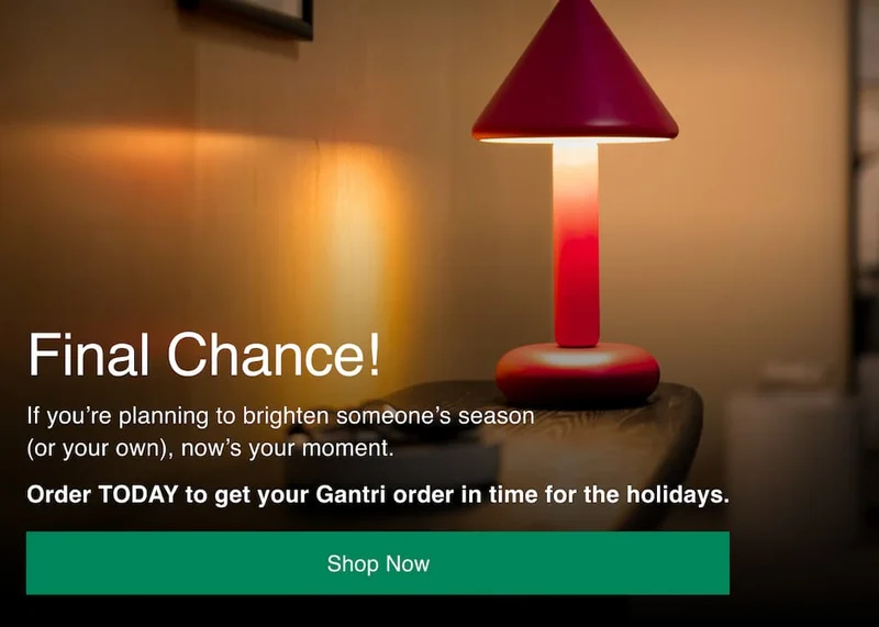 Final Chance! Order TODAY to get your Gantri order in time for the holidays.