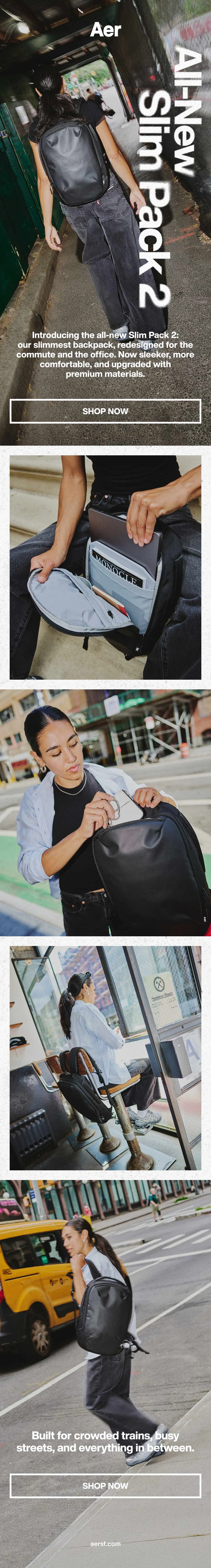 Lifestyle images of the all-new Aer Slim Pack 2