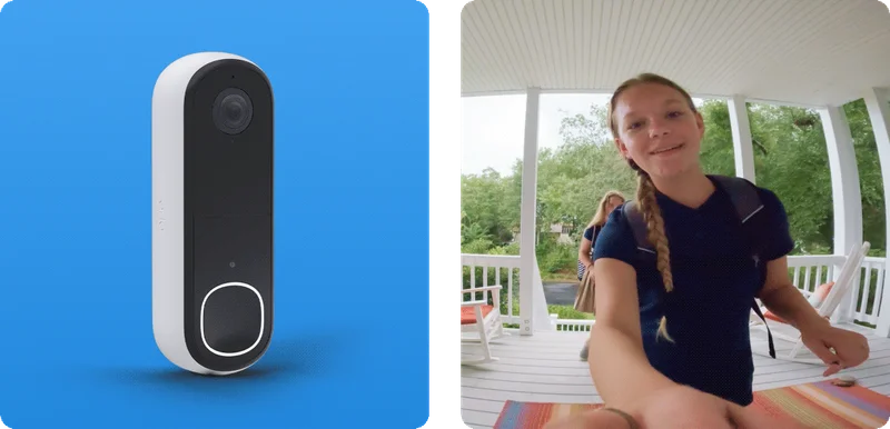 Arlo Video Doorbell. Person at the front door in a point-of-view image.
