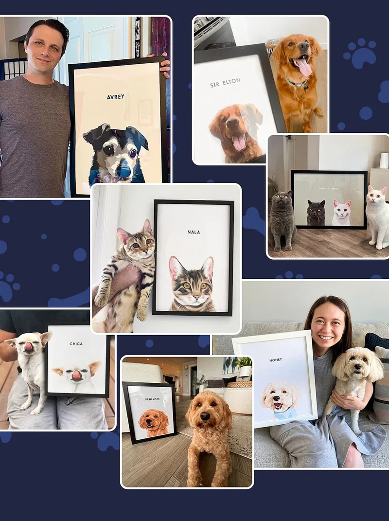 Collage of customer photos featuring the Modern Pet Portrait