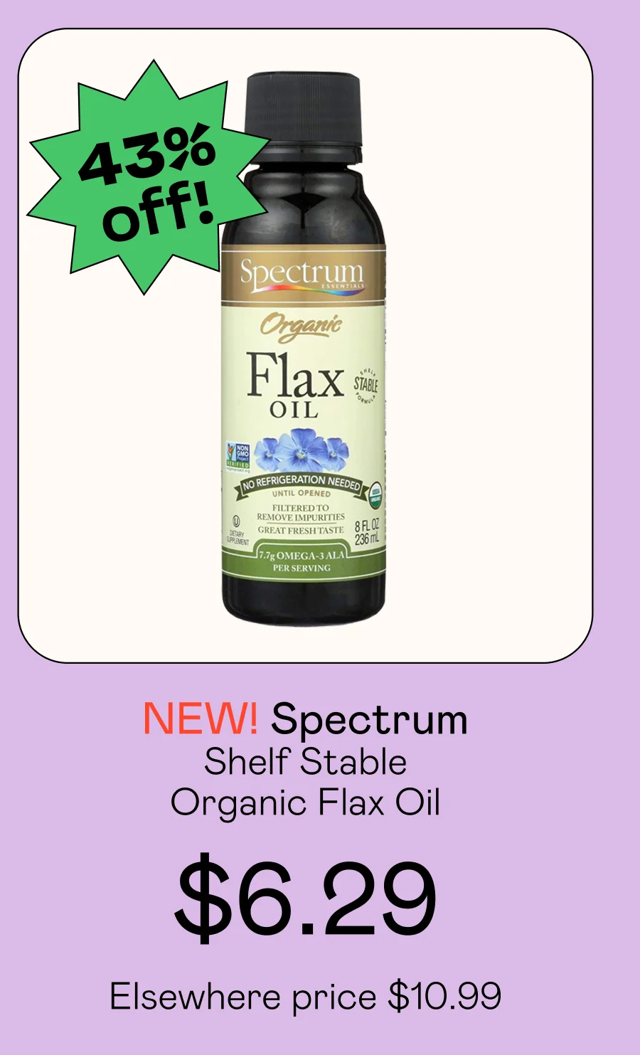 Shelf Stable Organic Flax Oil