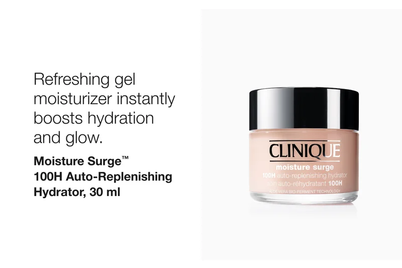 Refreshing gel moisturizer instantly boosts hydration and glow. Moisture Surge™ 100H Auto-Replenishing Hydrator, 30 ml