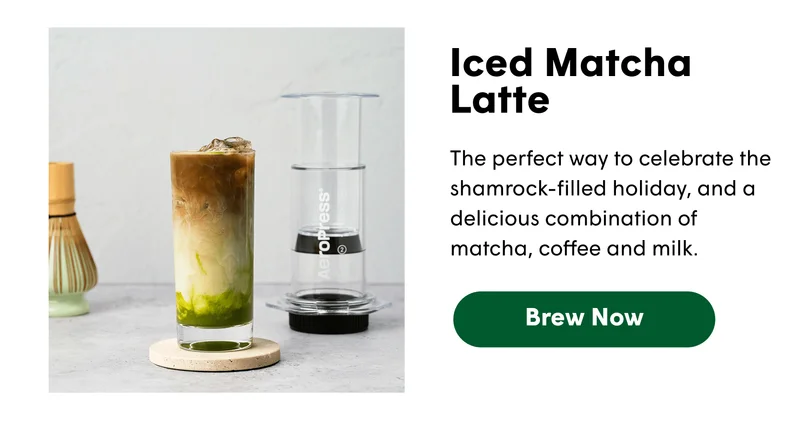 Iced Matcha Latte The perfect way to celebrate the shamrock-filled holiday, and a delicious combination of matcha, coffee and milk.  [BREW NOW]