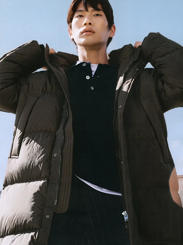 Long Down Puffer Jacket DARK BROWN
