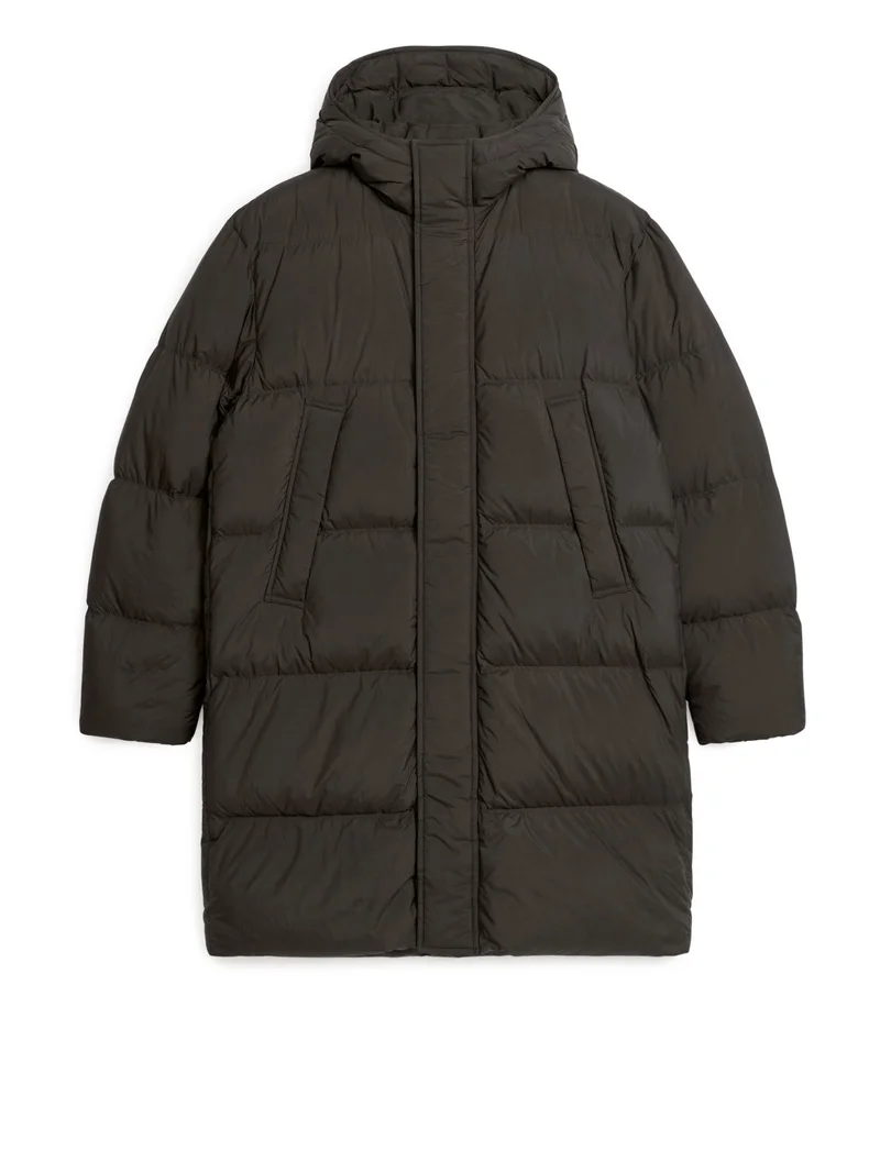 Long Down Puffer Jacket DARK BROWN