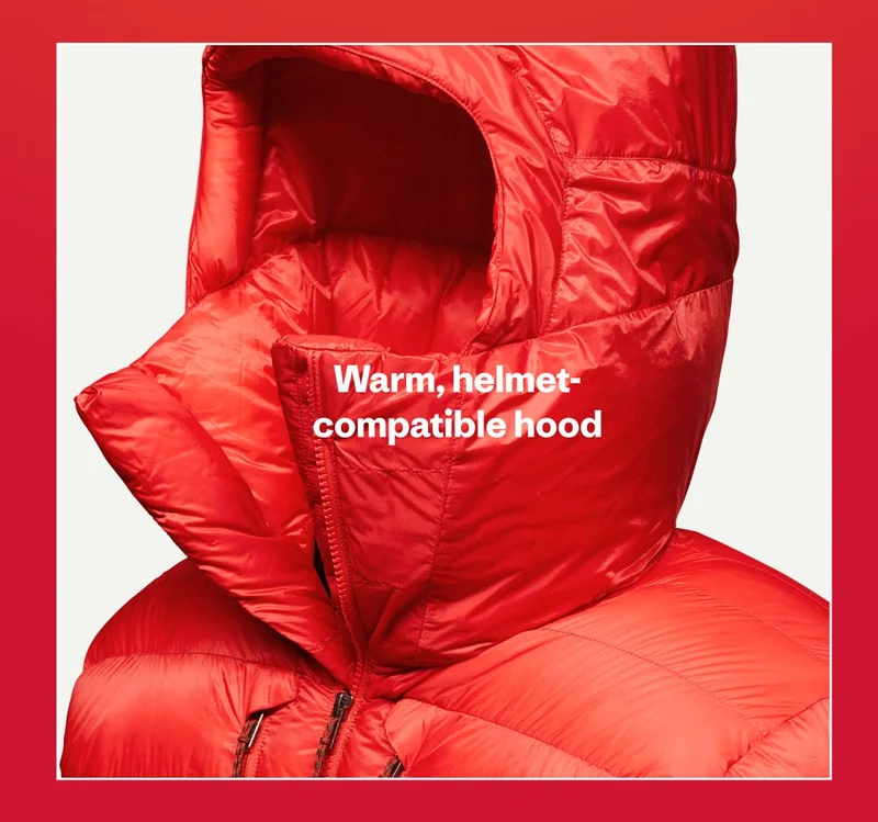 Warm, helmet-compatible hood.