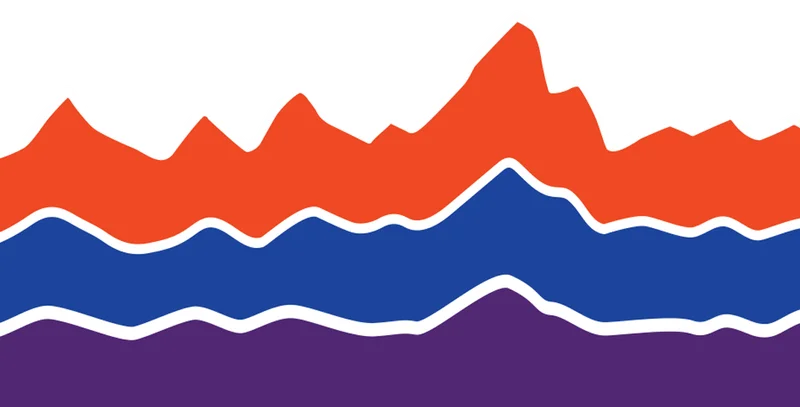 Colorful mountain graphic.