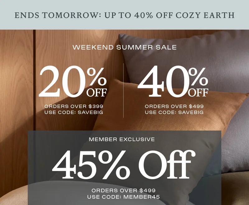 40% off orders over $499, 20% off orders over $399, 10% off orders over $299, use code SAVEBIGGER!