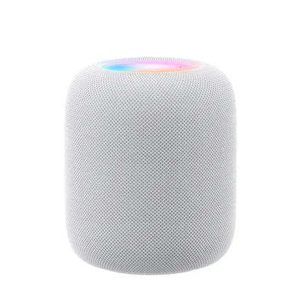 HomePod, front exterior, white color, glowing top display