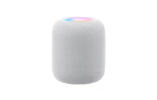 HomePod, front exterior, white color, glowing top display