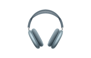 AirPods Max, blue color, over-ear headphones, aluminum ear cups, ear cushions