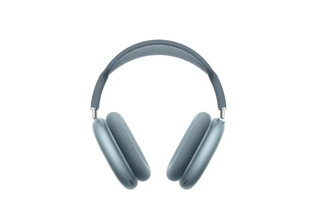 AirPods Max, blue color, over-ear headphones, aluminum ear cups, ear cushions