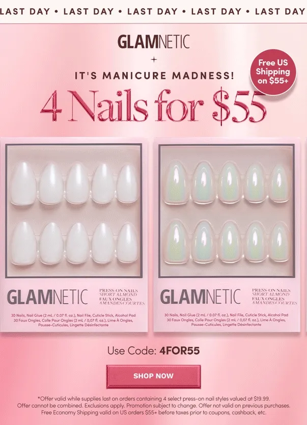 Shop 4 Nails for $55 with the code 4FOR55