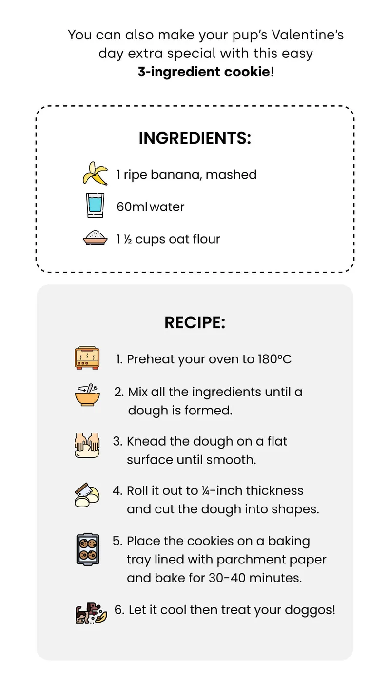 You can also make your pup’s Valentine’s day extra special with this easy 3-ingredient cookie!