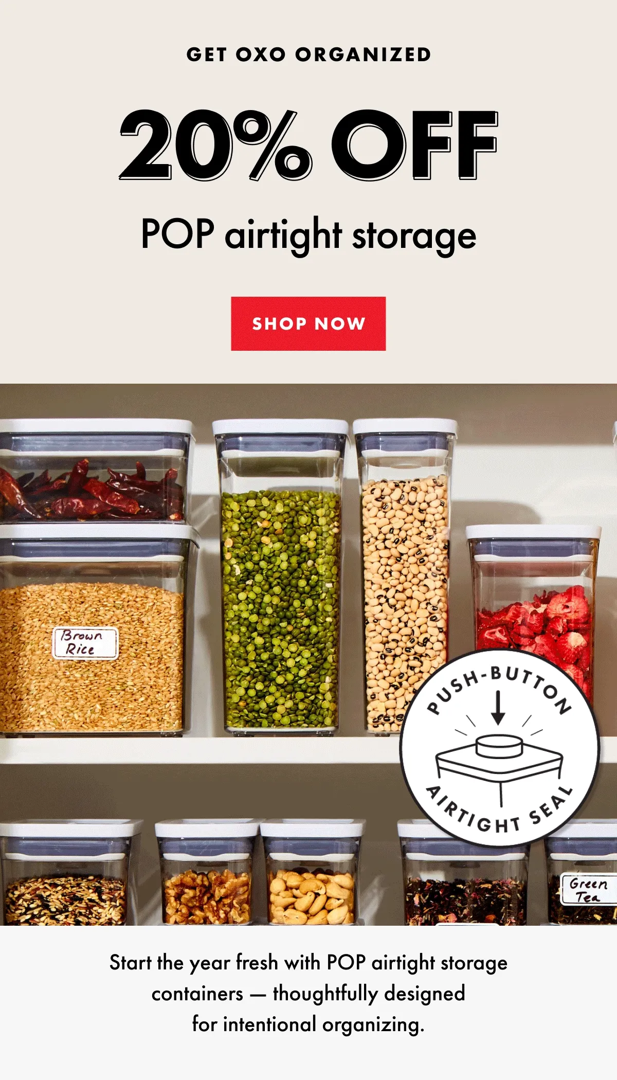 20 percent off POP airtight storage. Shop now.