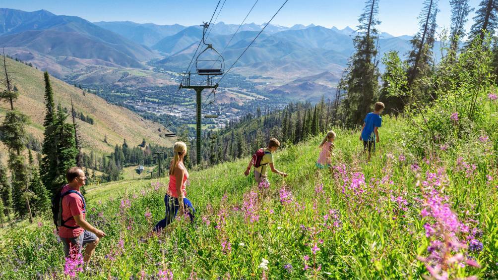 Image description: A family hikes Bald Mountain in Idaho.