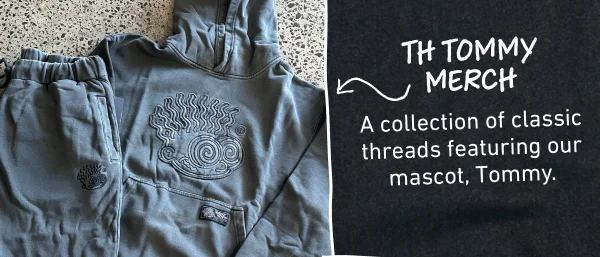A collection of classic threads featuring our mascot, Tommy.