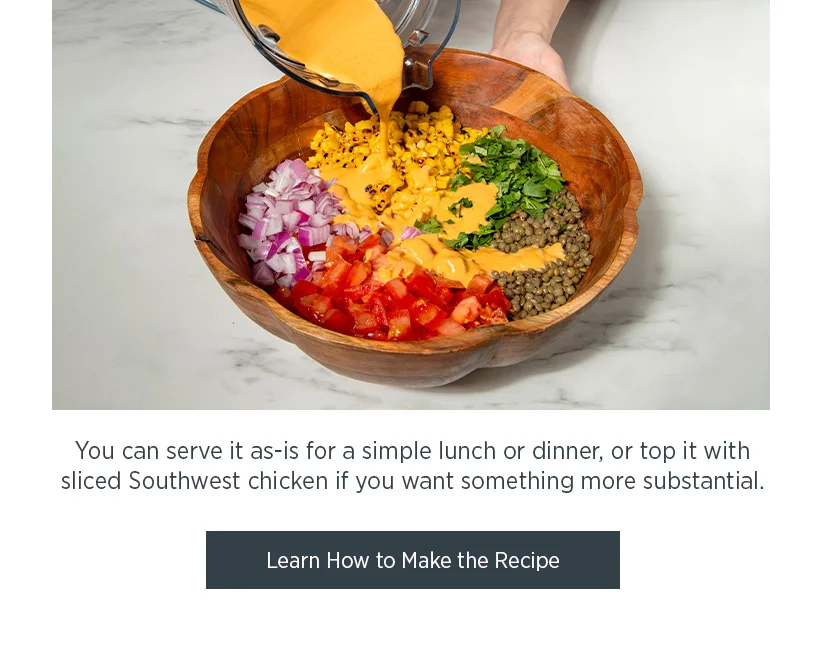 You can serve it as-is for a simple lunch or dinner, or top it with sliced Southwest chicken if you want something more substantial.