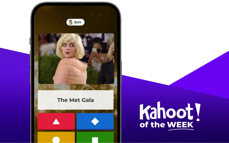 Smartphone displaying a kahoot entitled ''The Met Gala''