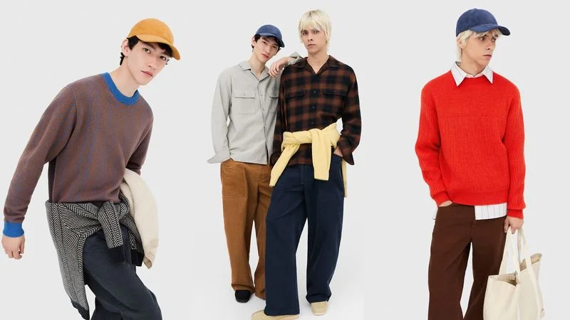 Four models wearing the Uniqlo x JW Anderson fall 2025 collection.
