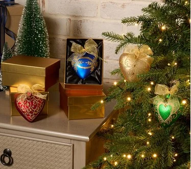 Set of 4 Glass Heart Ornaments in Gift Boxes by Valerie