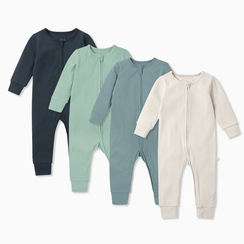 Image of Ribbed Clever Zip Snug-Fit Pajamas 4 Pack