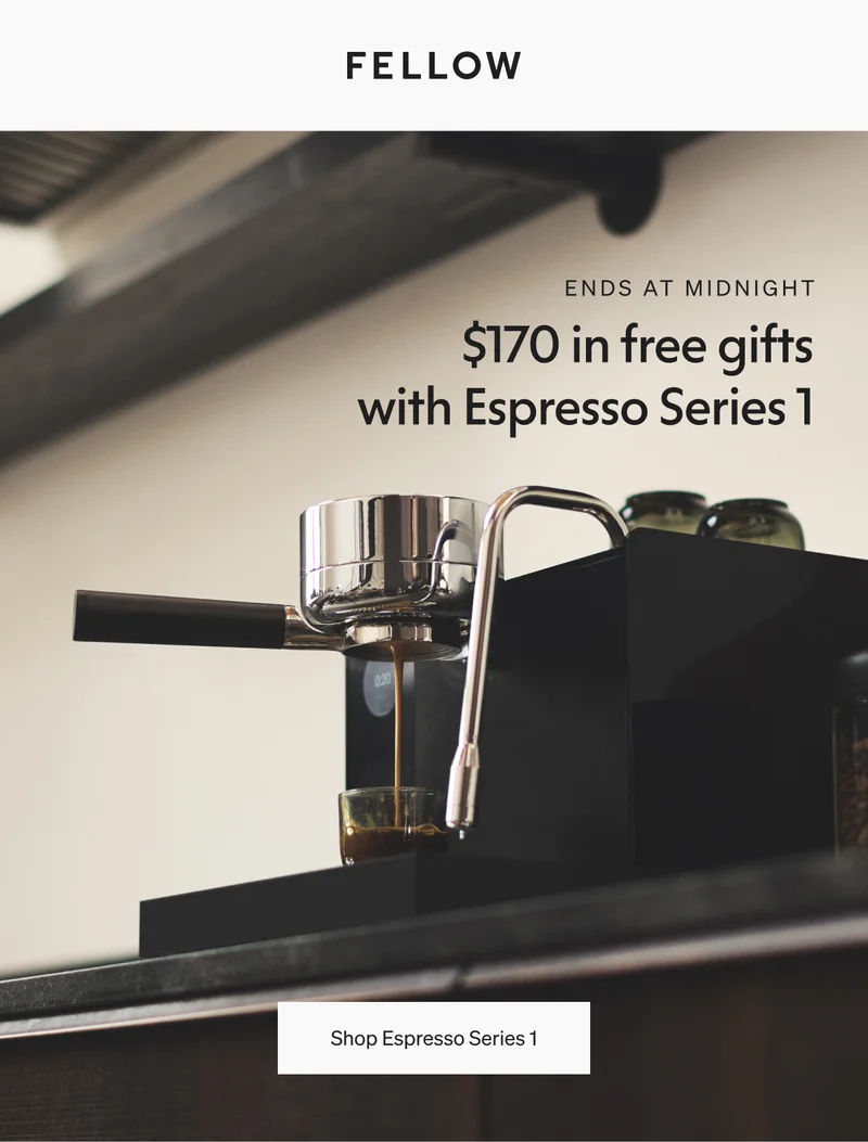 ends at midnight - $170 in free gifts with Espresso Series 1 - Shop Now