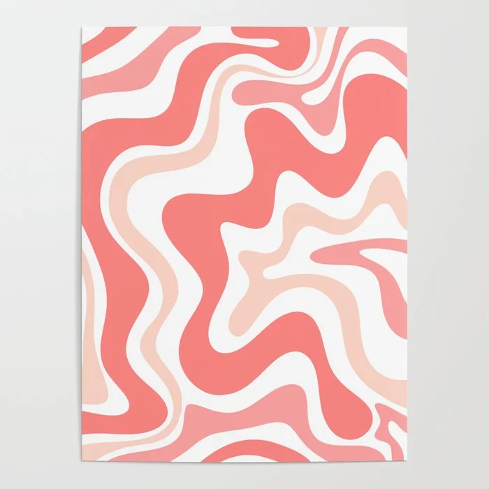 Liquid Swirl Retro Abstract Pattern in Blush Pink and White Poster Poster