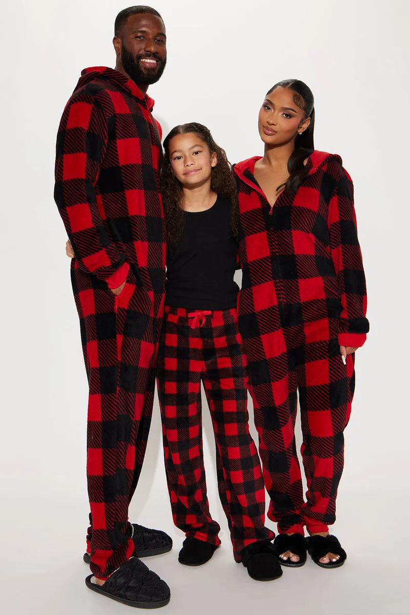 Image of Always Cozy Plush Matching Family PJ Jumpsuit Onesie - Red/Black