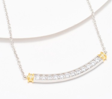 Diamonique x Kathy Levine Tivoli Two Tone Bar Necklace Sterling Silver
