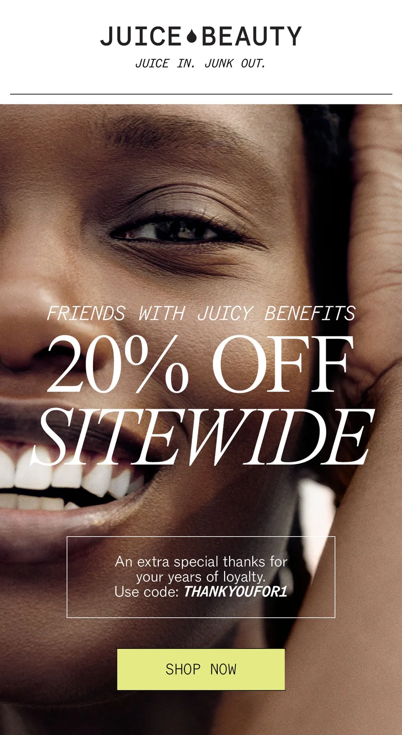 Friends with Juicy Benefits: 20% Off Sitewide with code discount code